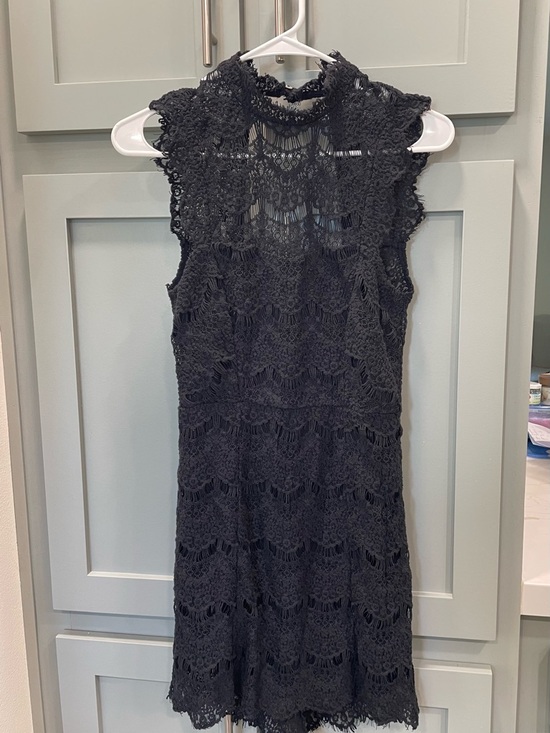 Free People Dresses & Skirts - Free People Black Lace Mini Dress with High Neck